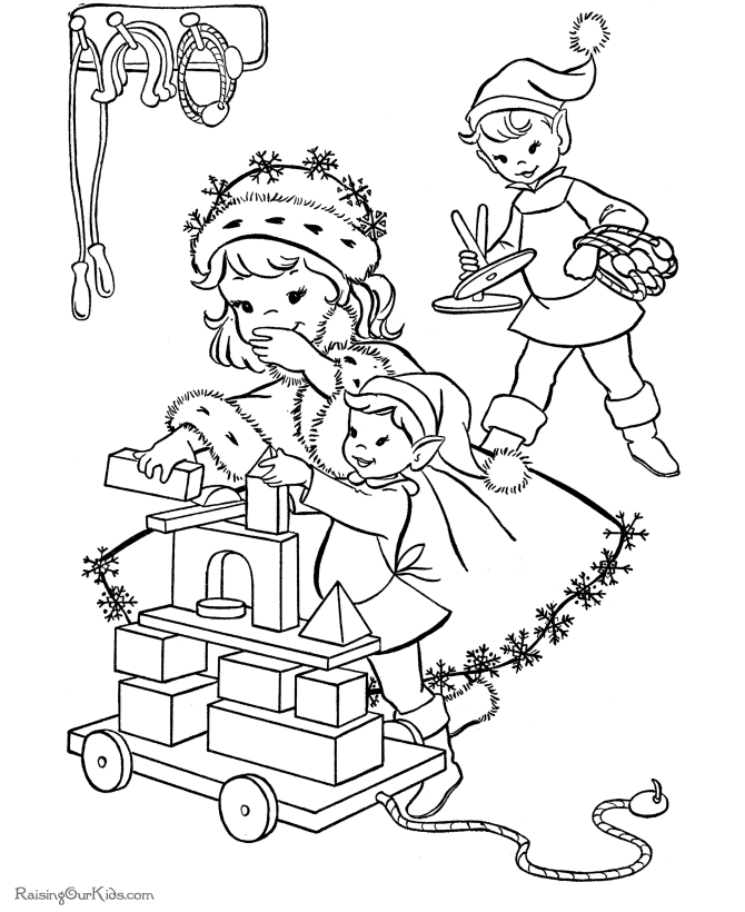 Printable Christmas coloring pages of Santa's elves!