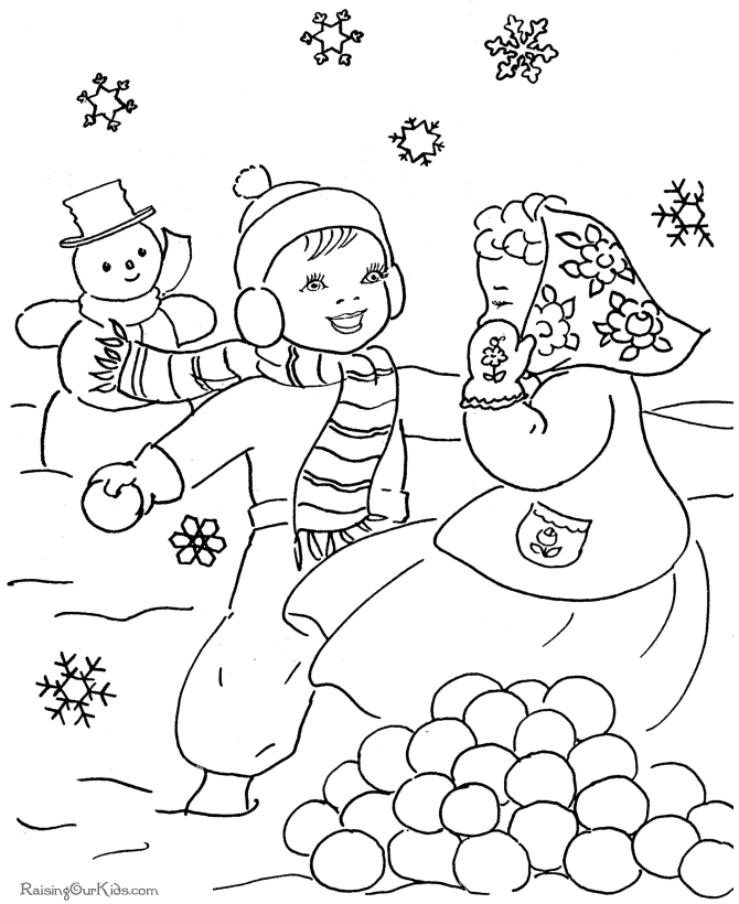 Christmas scene coloring pages - Snowman and more!
