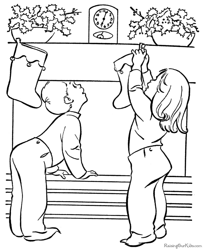 Hanging Christmas stocking coloring pages!