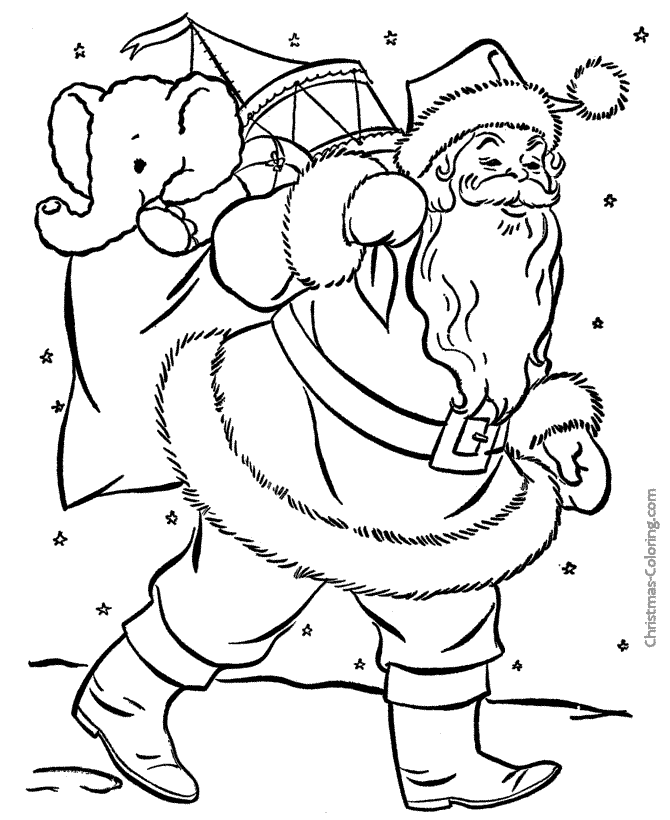 Toys and Santa coloring page