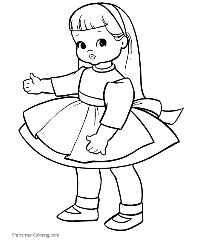Christmas toy coloring page of doll