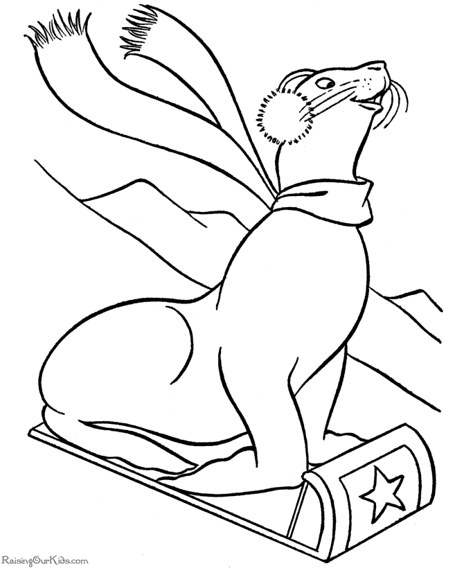 Downhill Seal a printable Christmas coloring page