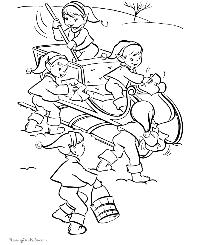 Kids printable Christmas coloring pages of Santa's elves!
