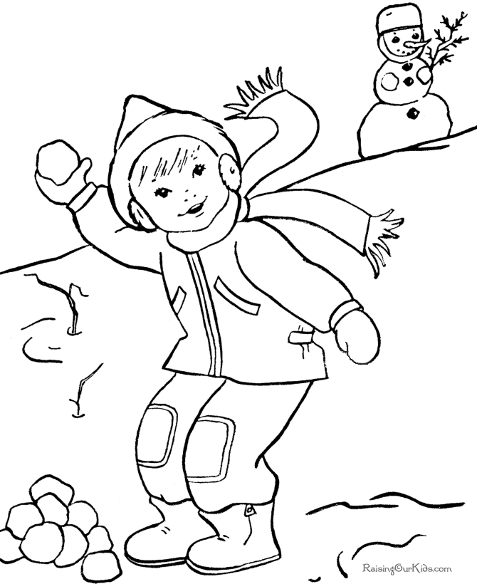 Kids Christmas Coloring Pages Snowball Fun 