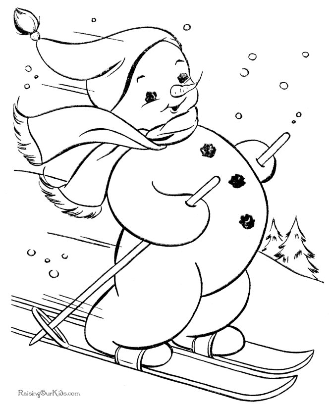 Printable Christmas coloring pages - Skiing snowman!