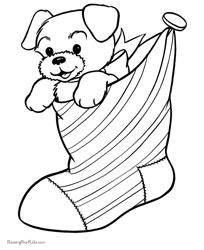 Puppy in the Christmas stocking coloring page!
