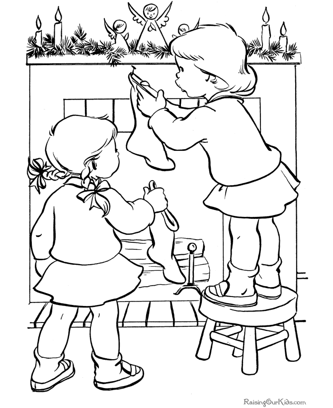Hanging Christmas stocking coloring pages!